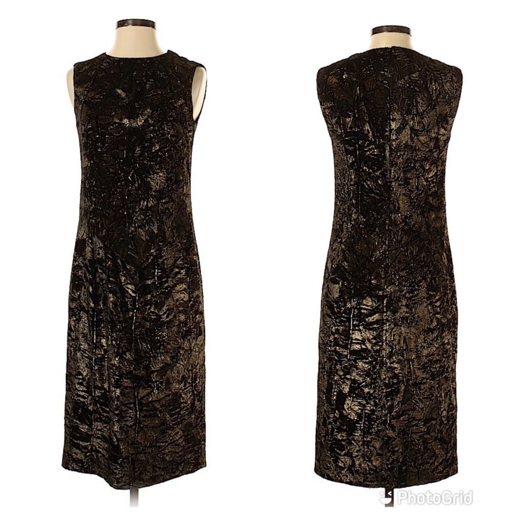 MICHAEL KORS Metallic Crushed Velvet Midi Dress Sheath Sleeveless‎ Bronze Size 2